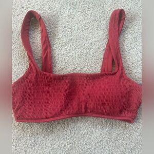 Aerie rouched square neck bathing suit top terracota color size meduim